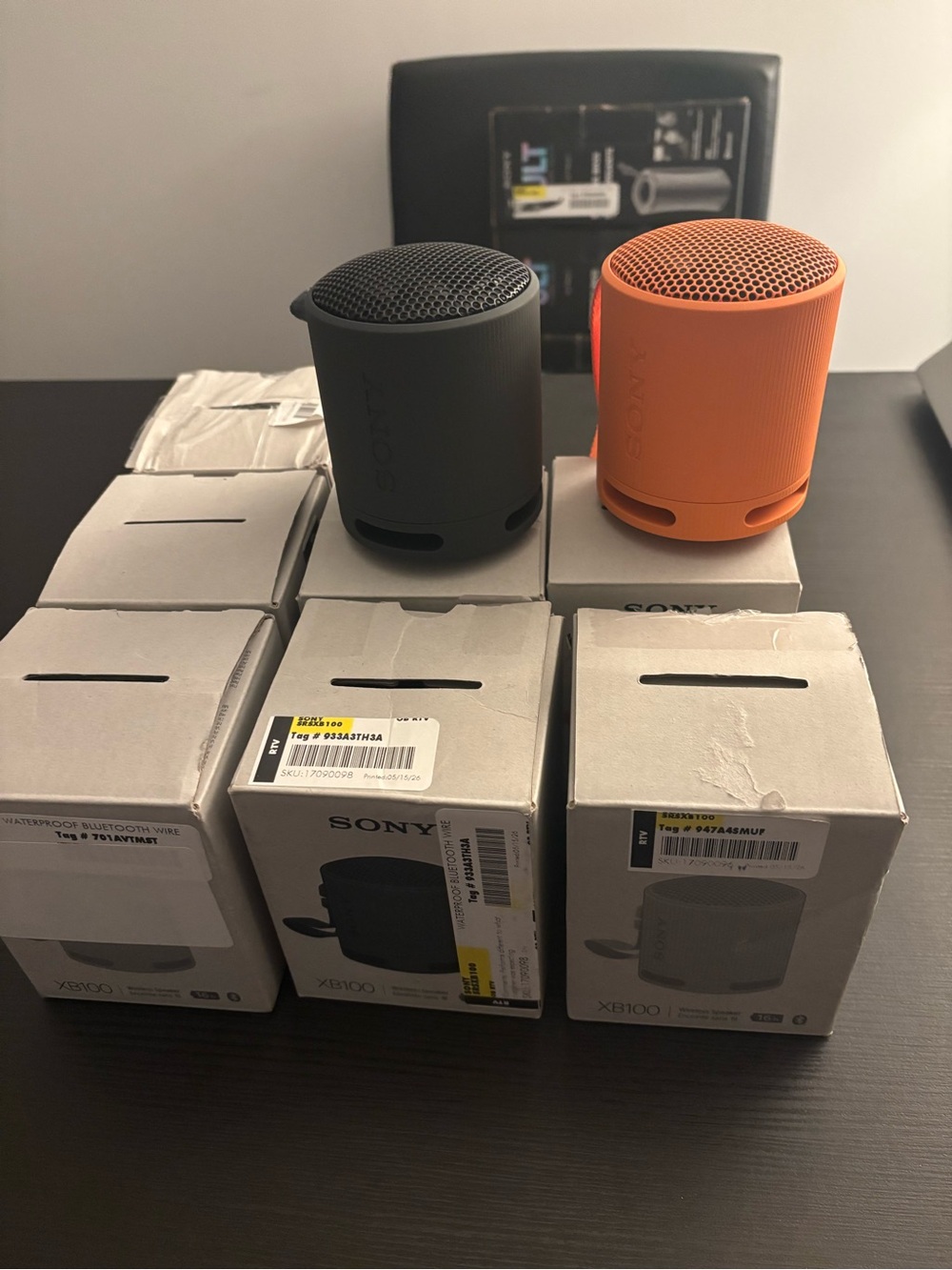 Sony XB100 Portable Bluetooth Speakers — Black & Orange Duo